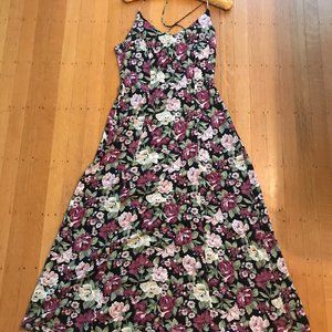 Vintage 90s Grape Floral Backless Dress